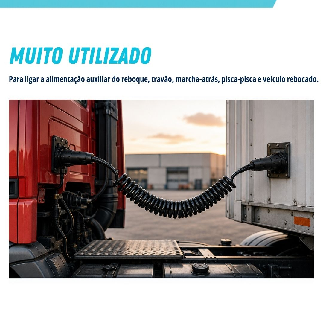 Chicote Elétrico Espiral Cavalo Carreta 7 Vias 7 Polos 4,5 Metros Tomada ISO 1185 Cavalinho Semirreboque Caminhão Pesado Chicote Elétrico Espiral Cavalo Carreta 7 Vias 7 Polos 4,5 Metros Tomada ISO 1185 Cavalinho Semirreboque Caminhão Pesado