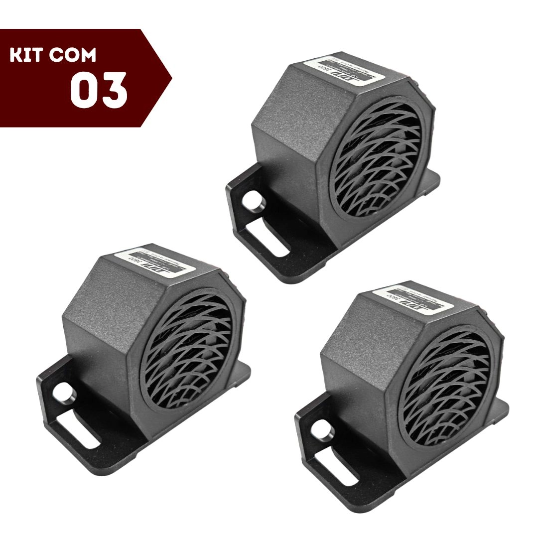 Kit 3 Sirenes Marcha Ré Direcional Universal Som Branco
