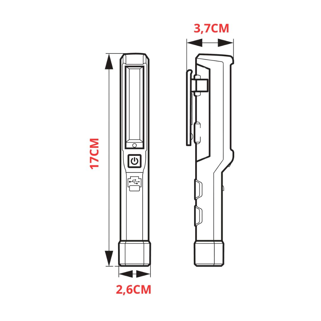 Lanterna Mão Led Pen Light Hella 17cm 2 Função Recarregável 