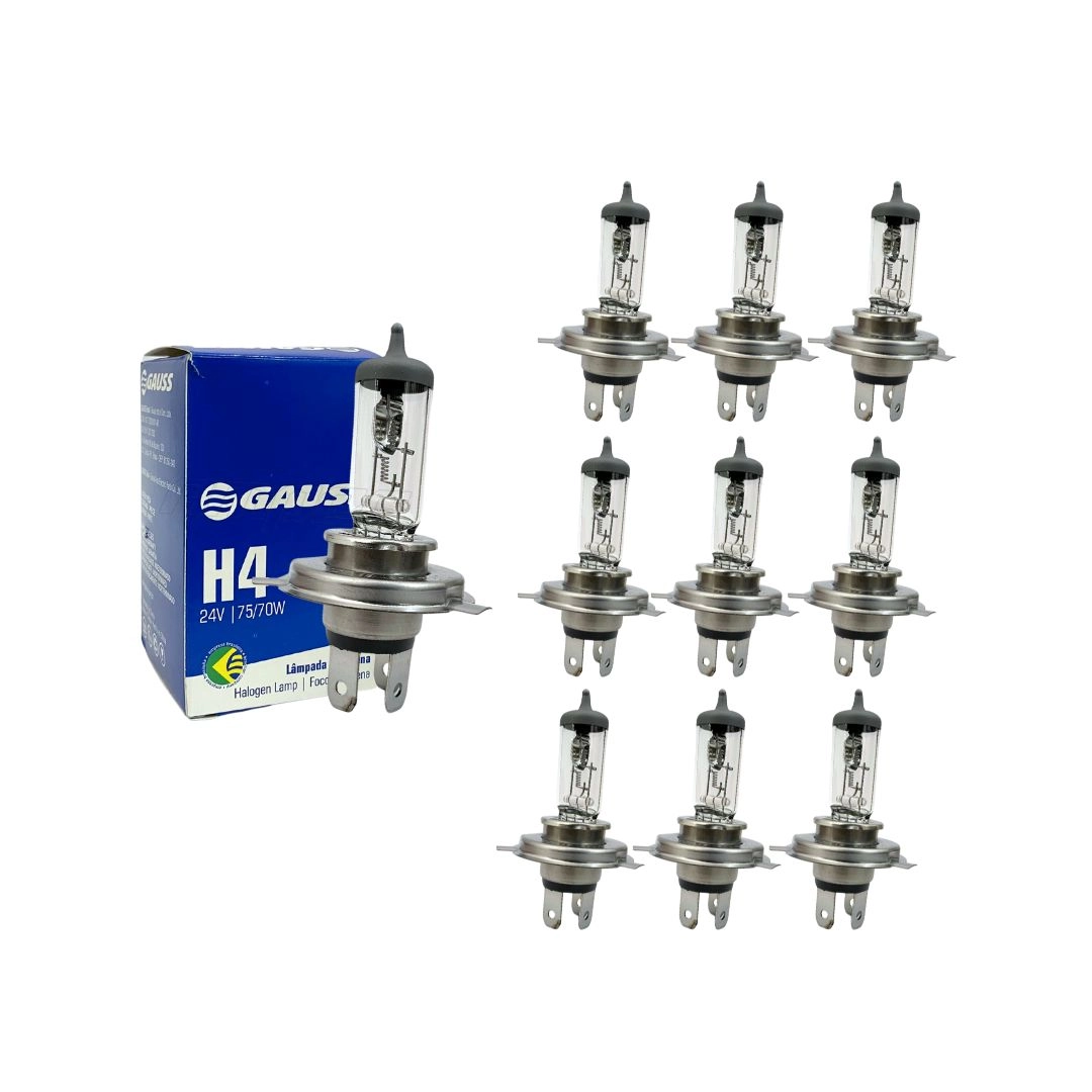 Kit 10 Lampadas H4 75/70W 24V Halogena Gauss GL46H4 Inmetro