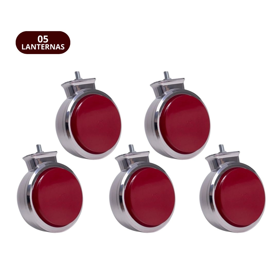Kit 5 Lanterna Bojuda Foguinho LED Cromada Vermelha Suporte Kit 5 Lanterna Bojuda Foguinho LED Cromada Vermelha Suporte