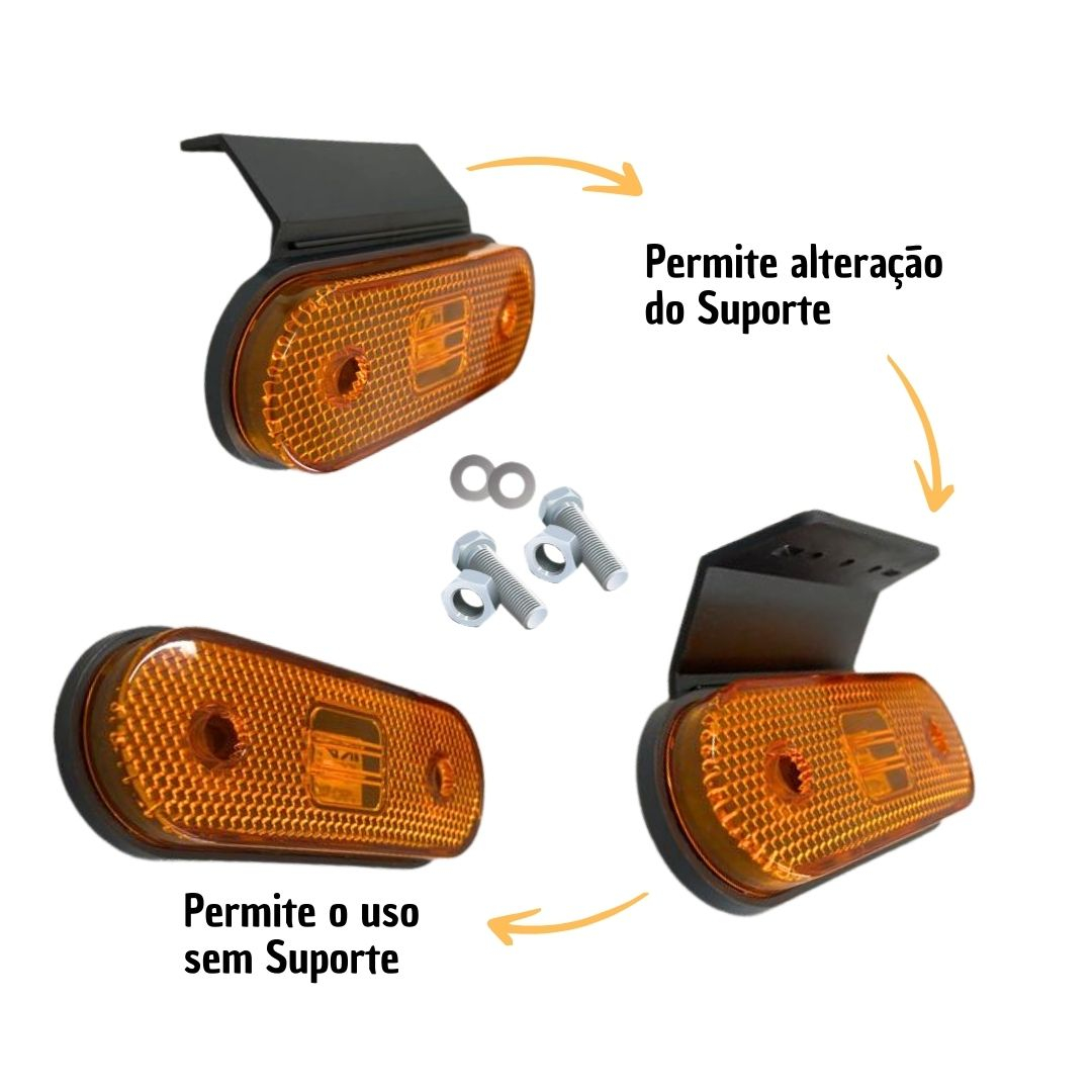 Kit 10 Lanterna Lateral Implemento Com Suporte LED Amarela Para Carreta Facchini Caminhão Trailer Reboque 