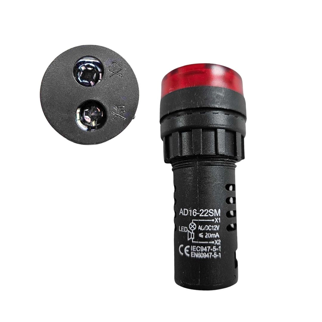Alarme Sonoro Buzzer Sinaleiro LED Vermelho 22mm 24Vdc
