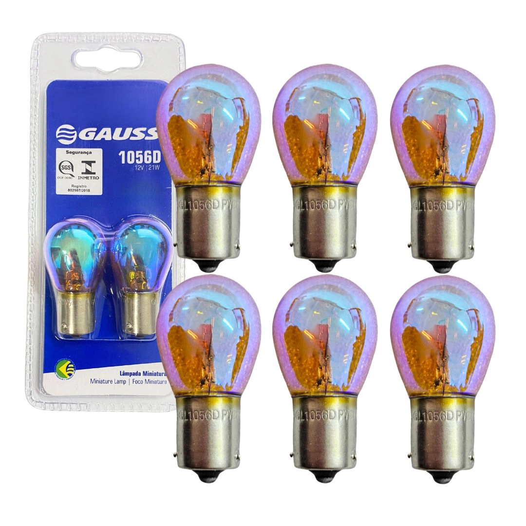 Kit 6 Lâmpadas Diadem 7507 PY21W 12V Pisca Azul Cor Âmbar