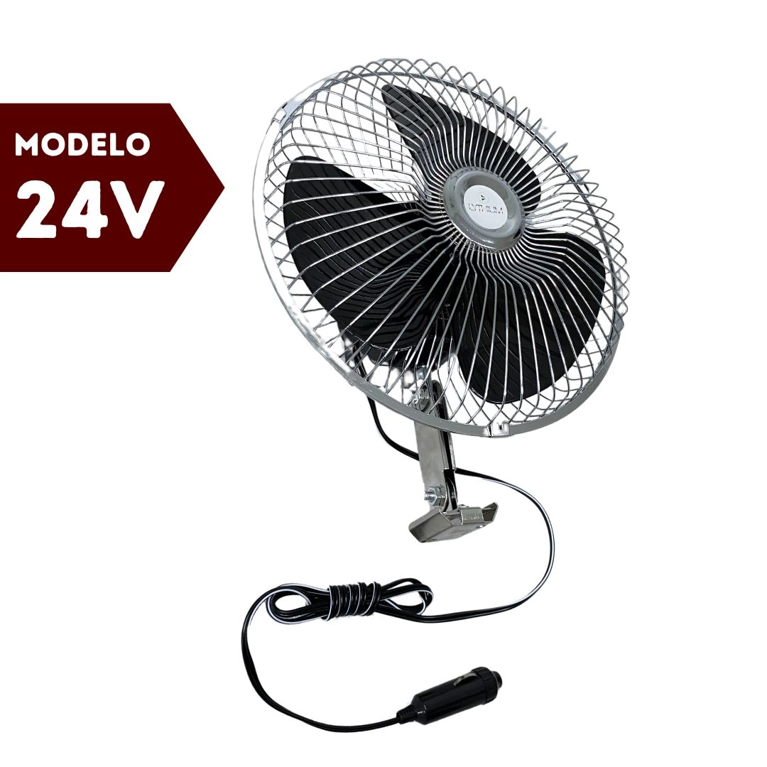 Ventilador Oscilante Automotivo 8 Polegadas Grade de Metal 24V Silencioso Com Plug Acendedor Para Cabine Caminhão Ônibus