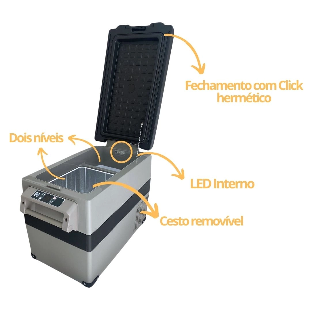 Geladeira Portátil 45L 12v/24v 110v/220v Caminhão Ônibus Van