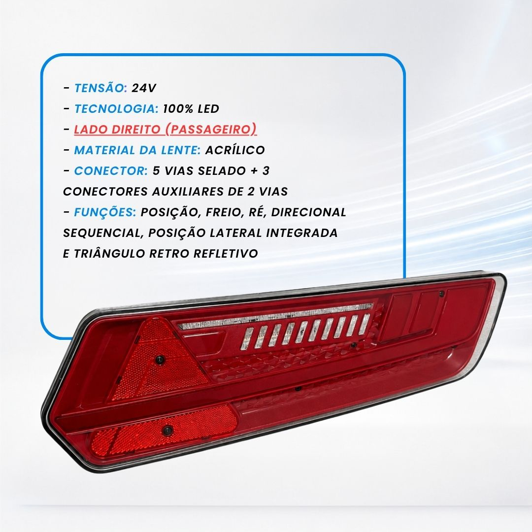 Lanterna Traseira S96 Flashing LED 24v Posição Ré Freio Pisca Sequencial Direito Sinalsul 278006515D Lanterna Traseira S96 Flashing LED 24v Posição Ré Freio Pisca Sequencial Direito Sinalsul 278006515D