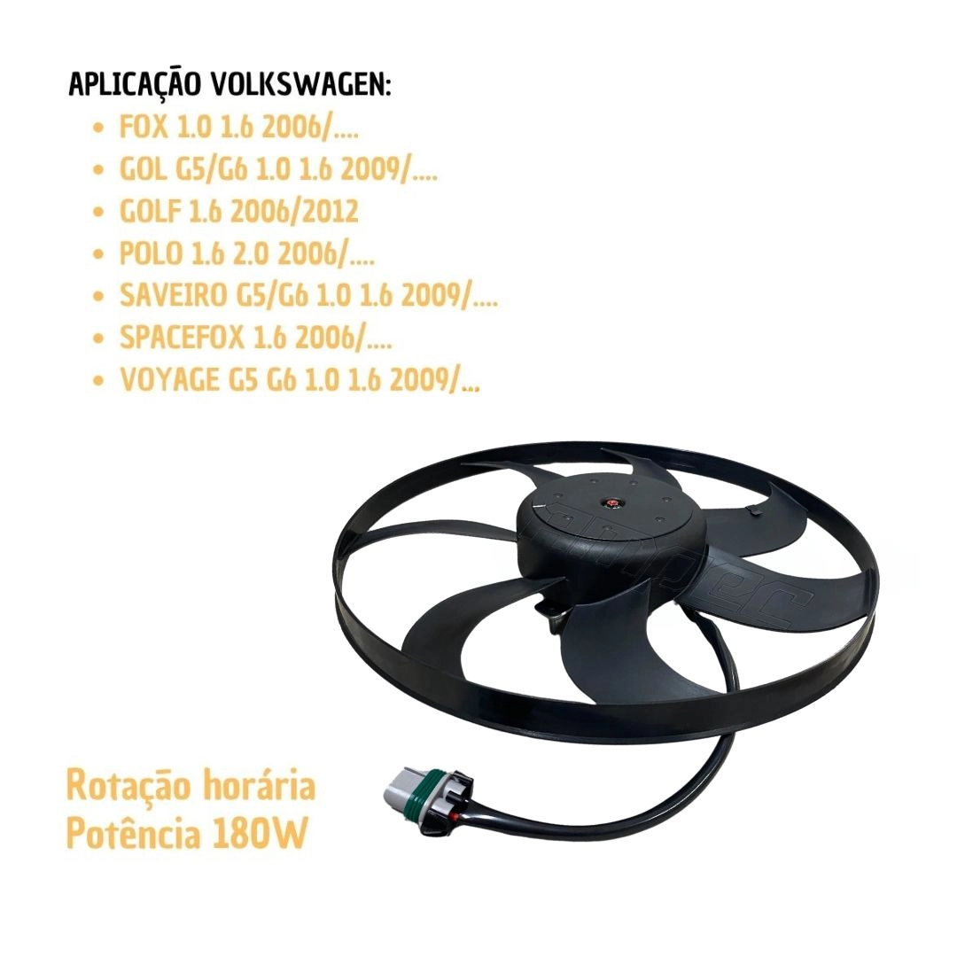 Ventoinha Radiador VW G5 Fox Gol Golf Polo Saveiro C/Ar 180w Ventoinha Radiador VW G5 Fox Gol Golf Polo Saveiro C/Ar 180w