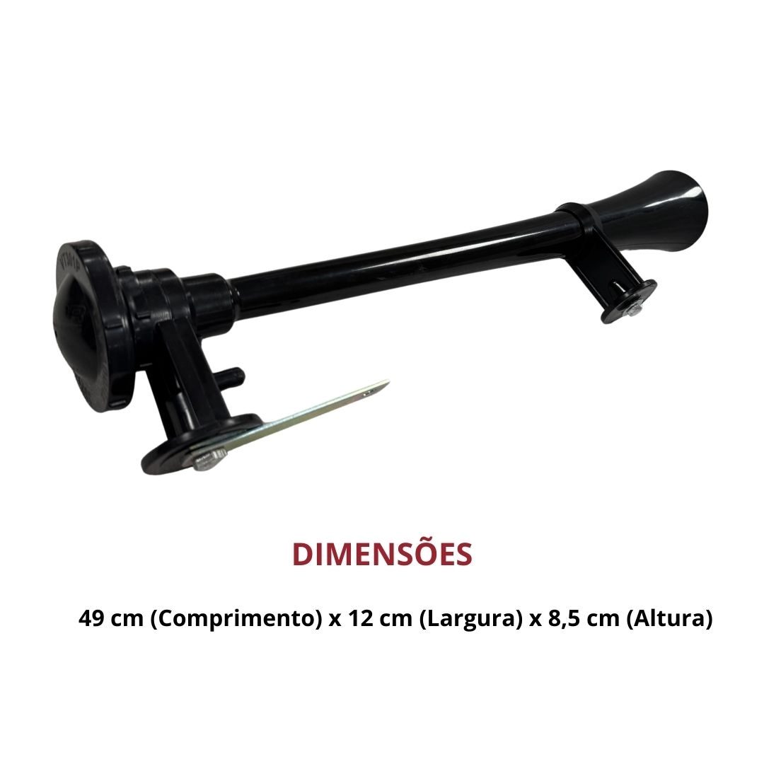 Buzina 12v Vetor VT301P Com Compressor A Ar + Cornetão Preta Com Mangueira