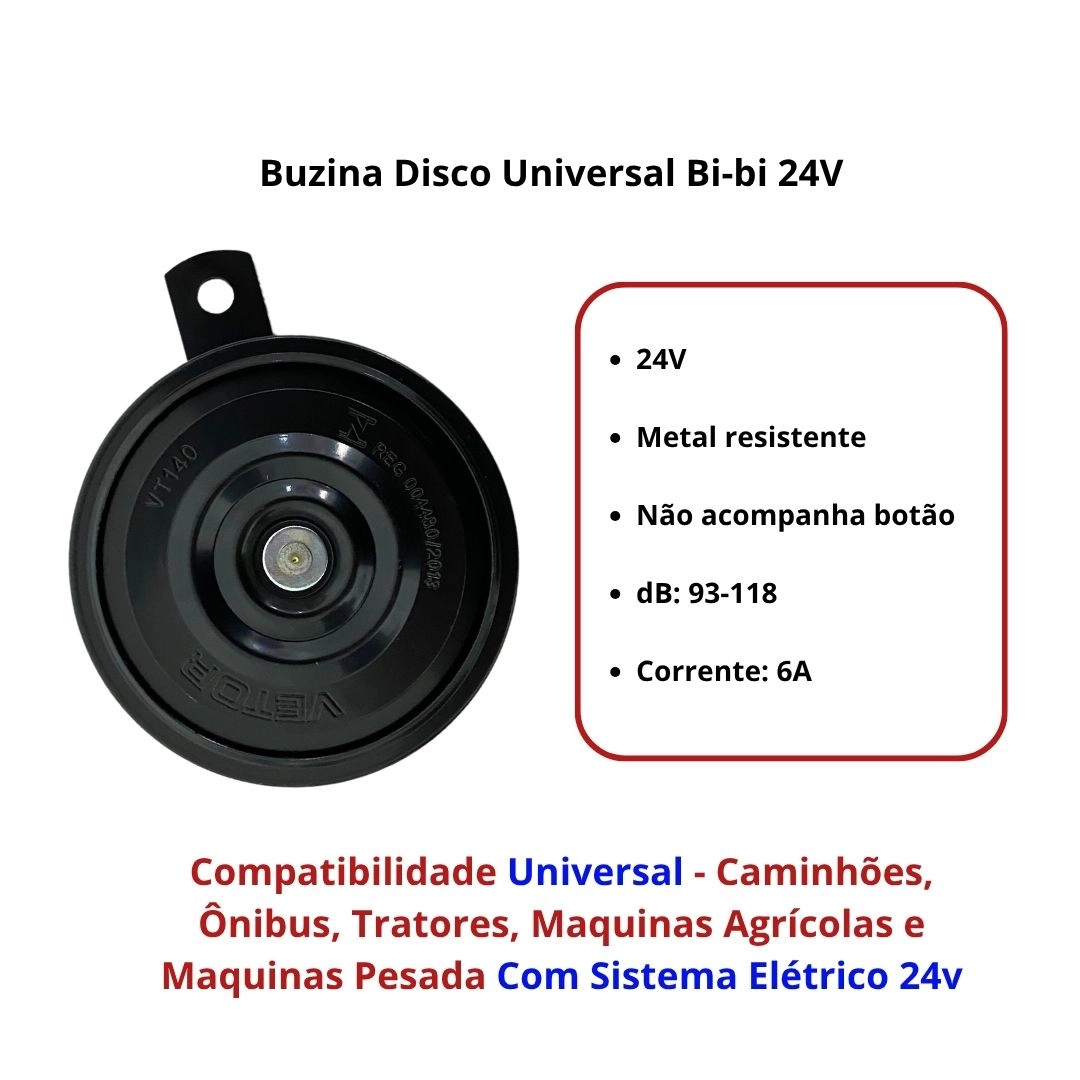 Buzina Disco 24v Universal Caminhões Ônibus Tratores Maquinas Agrícolas Buzina BiBi 24v Caminhão