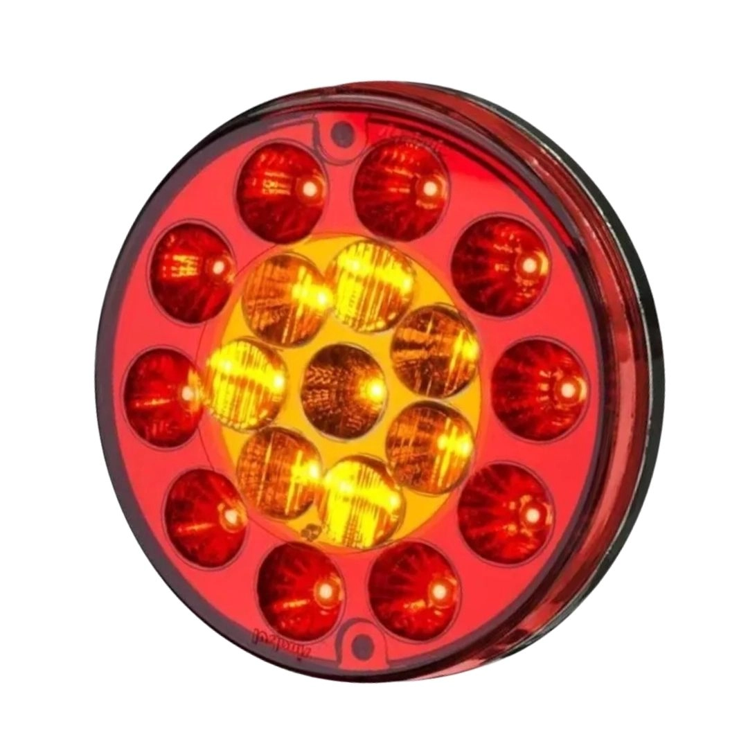 Lanterna Traseira LED Redonda Bivolt 135mm 4 Vias Seta Freio Posição Universal Caminhão Carreta Sinal Sul