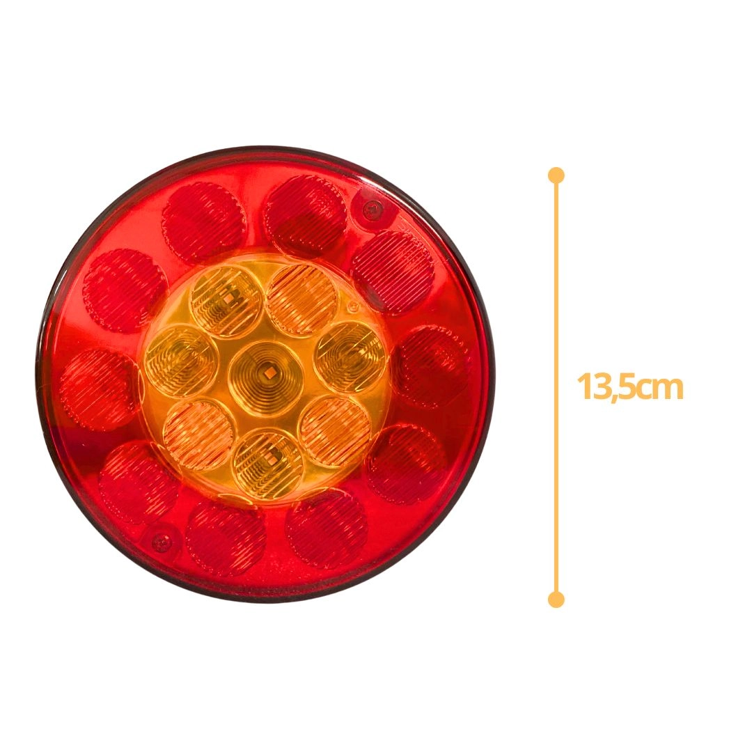Lanterna Traseira LED Redonda Bivolt 135mm 4 Vias Seta Freio Posição Universal Caminhão Carreta Sinal Sul