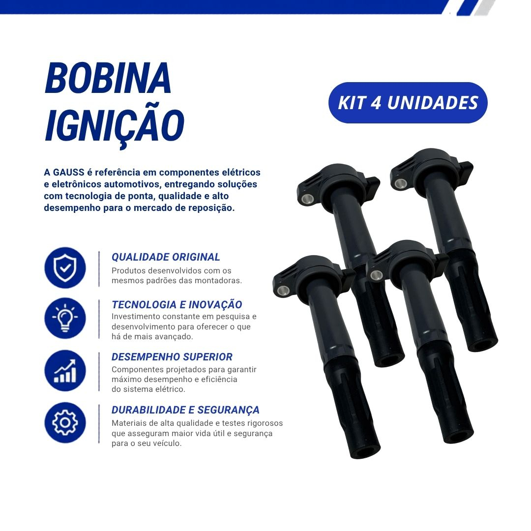 Kit 4 Bobinas de Ignição Tipo Caneta 12V 4 Pinos Para Toyota Rav4 2.5 Camry V6 3.5 e Lexus ES350 RX350 Gauss Kit 4 Bobinas de Ignição Tipo Caneta 12V 4 Pinos Para Toyota Rav4 2.5 Camry V6 3.5 e Lexus ES350 RX350 Gauss