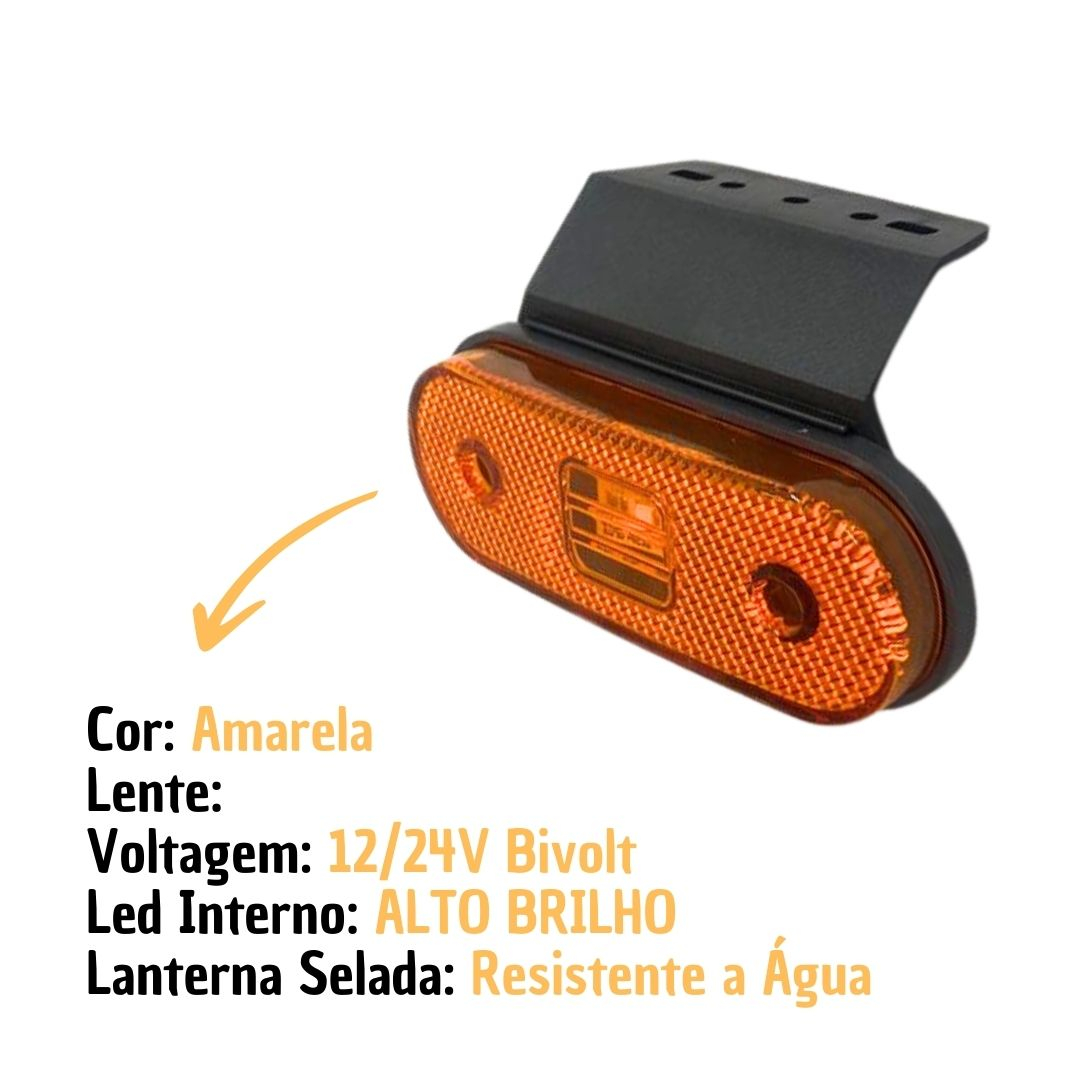 Kit 10 Lanterna Lateral Implemento Com Suporte LED Amarela Para Carreta Facchini Caminhão Trailer Reboque 