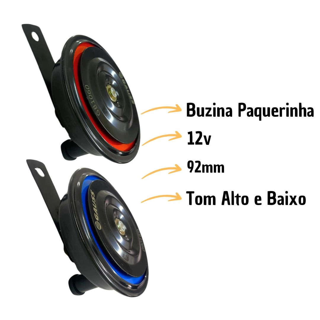 Buzina Disco Par 12V Universal Gauss Grave Agudo 2 Tons 92mm Buzina Disco Par 12V Universal Gauss Grave Agudo 2 Tons 92mm
