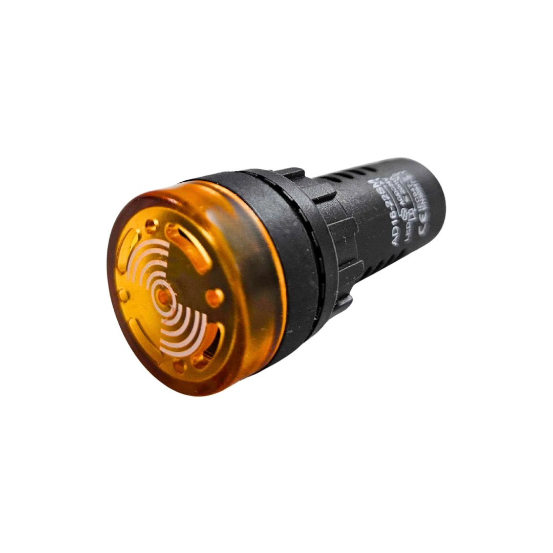 Alarme Sonoro Buzzer Sinaleiro LED Amarelo 22mm 24Vdc