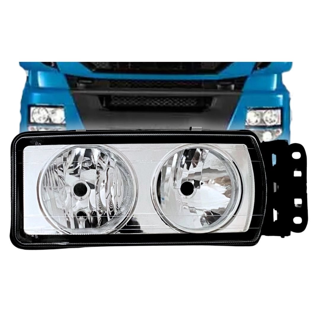 Farol Dianteiro Principal Para Iveco Stralis Tector AP06 Fundo Cromado Lado Direito Autolux Farol Dianteiro Principal Para Iveco Stralis Tector AP06 Fundo Cromado Lado Direito Autolux