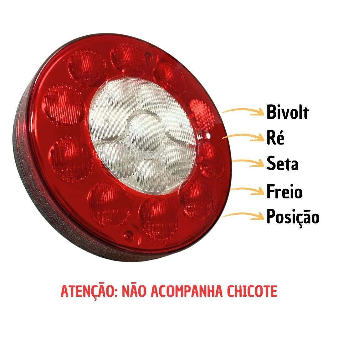 Lanterna Traseira Posição Freio Seta Ré LED Universal 135mm Lanterna Traseira Posição Freio Seta Ré LED Universal 135mm