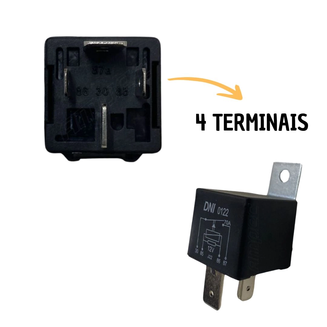 Rele Auxiliar Universal 12V 70a 4 Terminais Com Suporte DNI0122