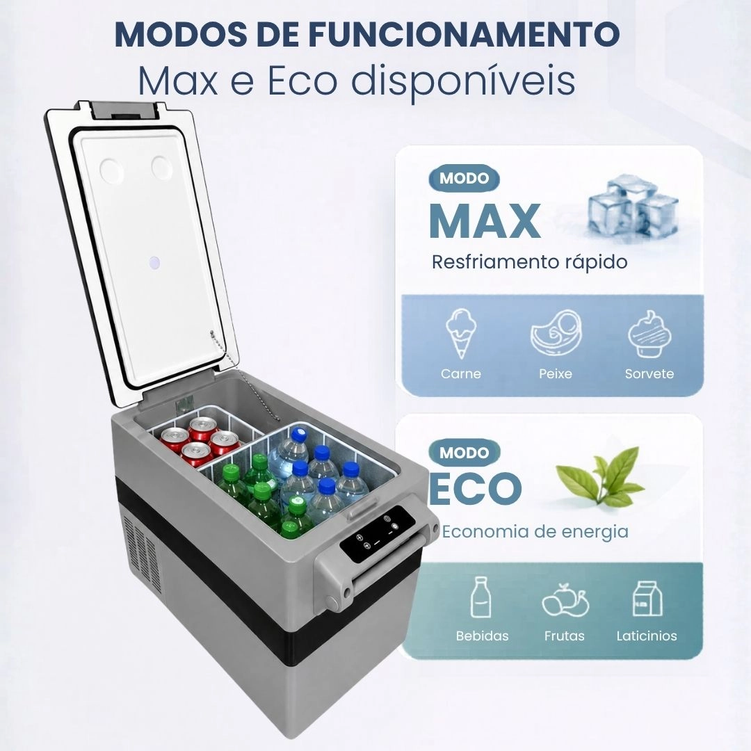 Geladeira Portátil 45L 12/24V 110/220V Para Caminhão Ônibus Van Camping Barco Lancha Pesca Geladeira Portátil 45L 12/24V 110/220V Para Caminhão Ônibus Van Camping Barco Lancha Pesca