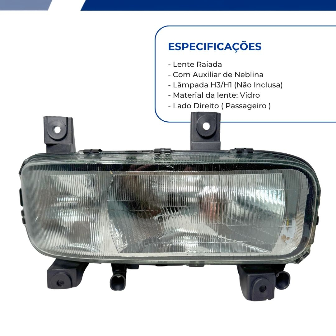 Farol Principal Lado Direito Com Auxiliar de Neblina Mercedes Benz MB Atego 1315 1418 1718 1725 2425 2428 Ano 2006 a 2011