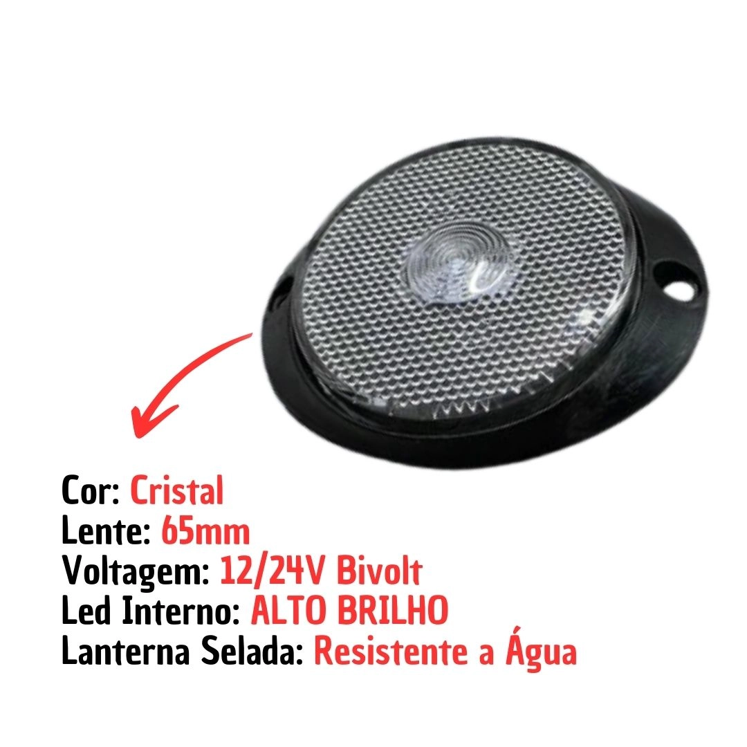 Lanterna Lateral Implemento P 65mm Com Suporte Frontal LED Cristal Para Carreta Caminhão Trailer Reboque 