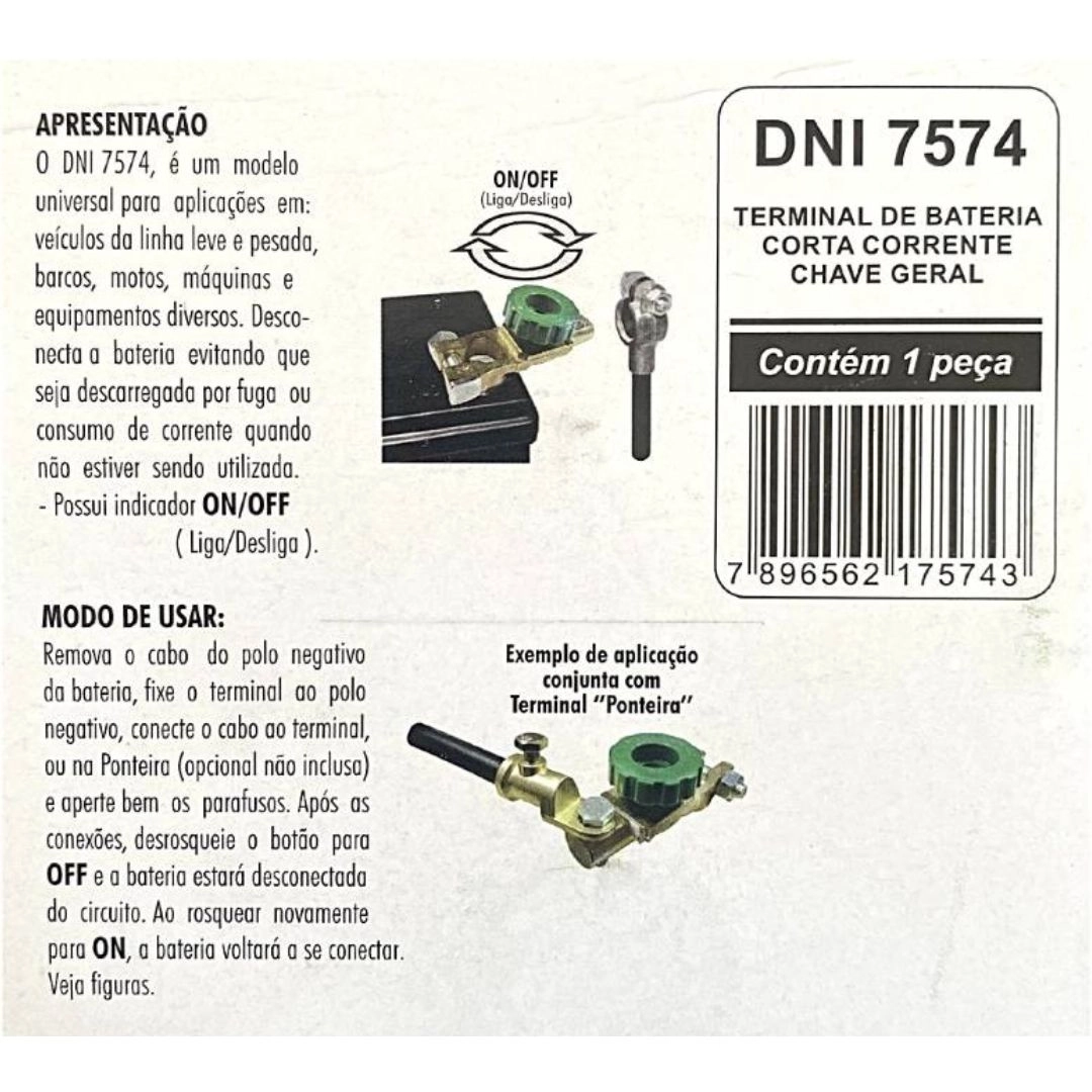 Chave Geral Corta Corrente Terminal Bateria Corta Corrente Automotiva Bivolt 12v/24v DNI 7574