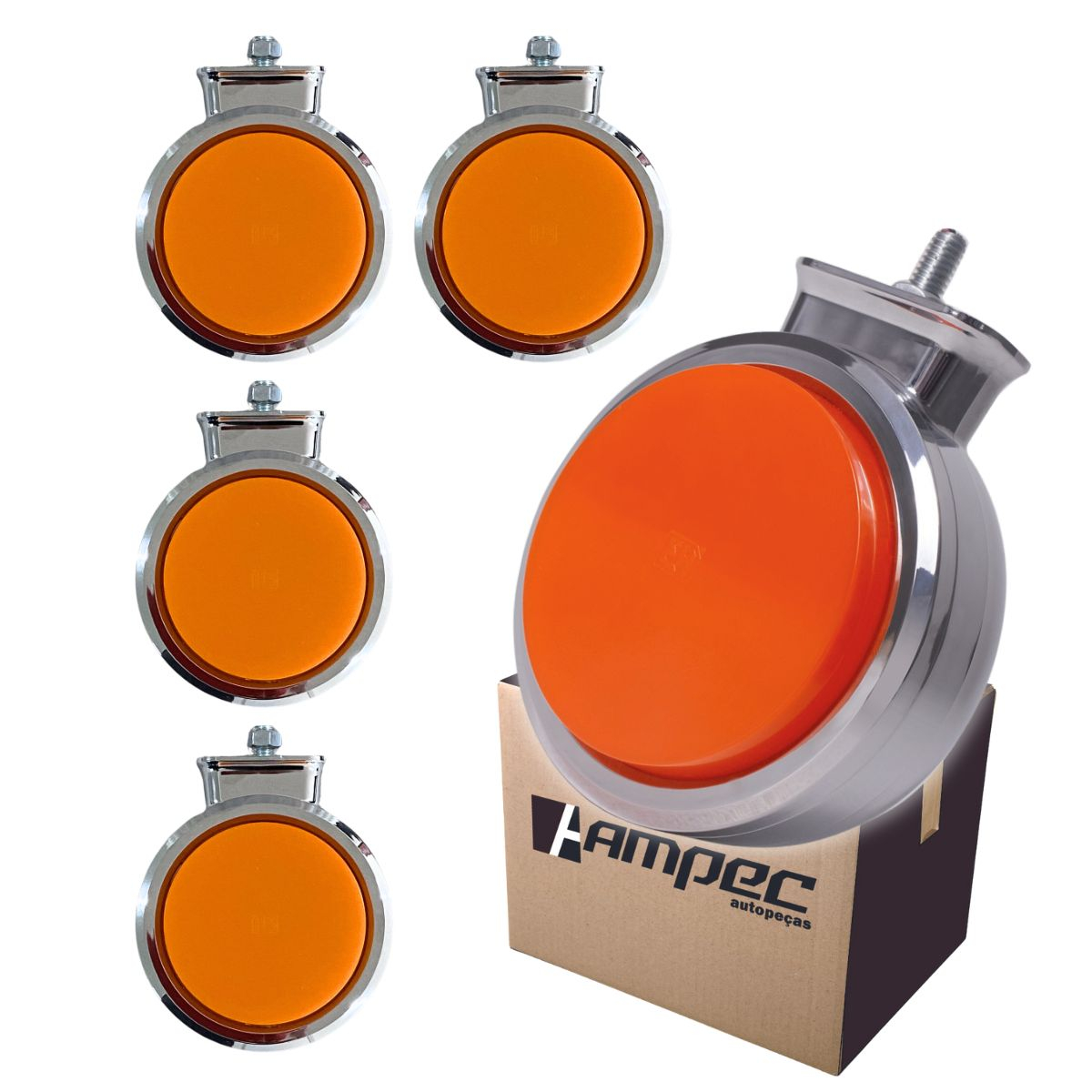 Kit 5 Lanterna Bojuda Foguinho Maria Full Led Acabamento Cromada Lente Amarela