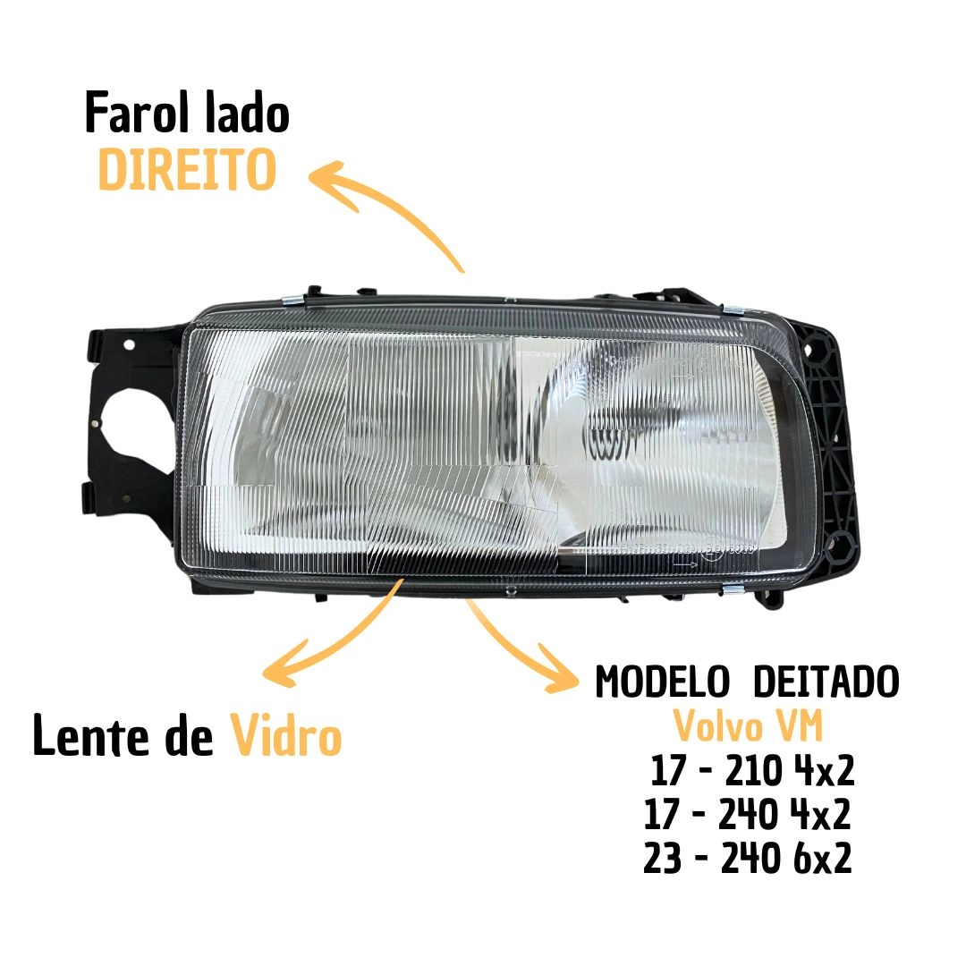Farol Principal Deitado Para Caminhão Volvo VM 17 23 Lado Direito 20537267 Farol Principal Deitado Para Caminhão Volvo VM 17 23 Lado Direito 20537267