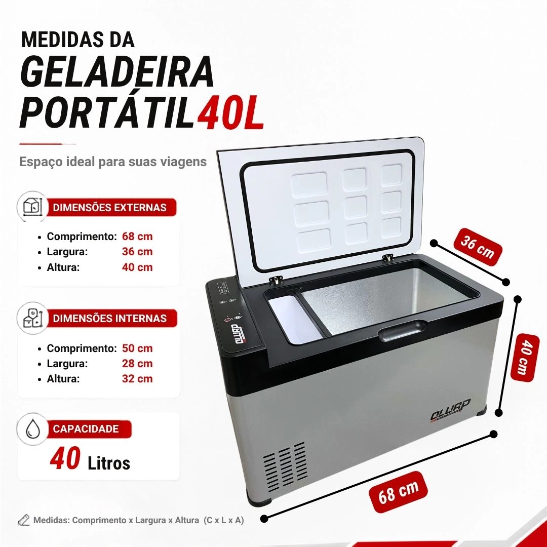 Geladeira Portátil 40 Litros 12V/24V 110v/220v Caminhão Ônibus Van Camping Barco Lancha Pesca Geladeira Portátil 40 Litros 12V/24V 110v/220v Caminhão Ônibus Van Camping Barco Lancha Pesca