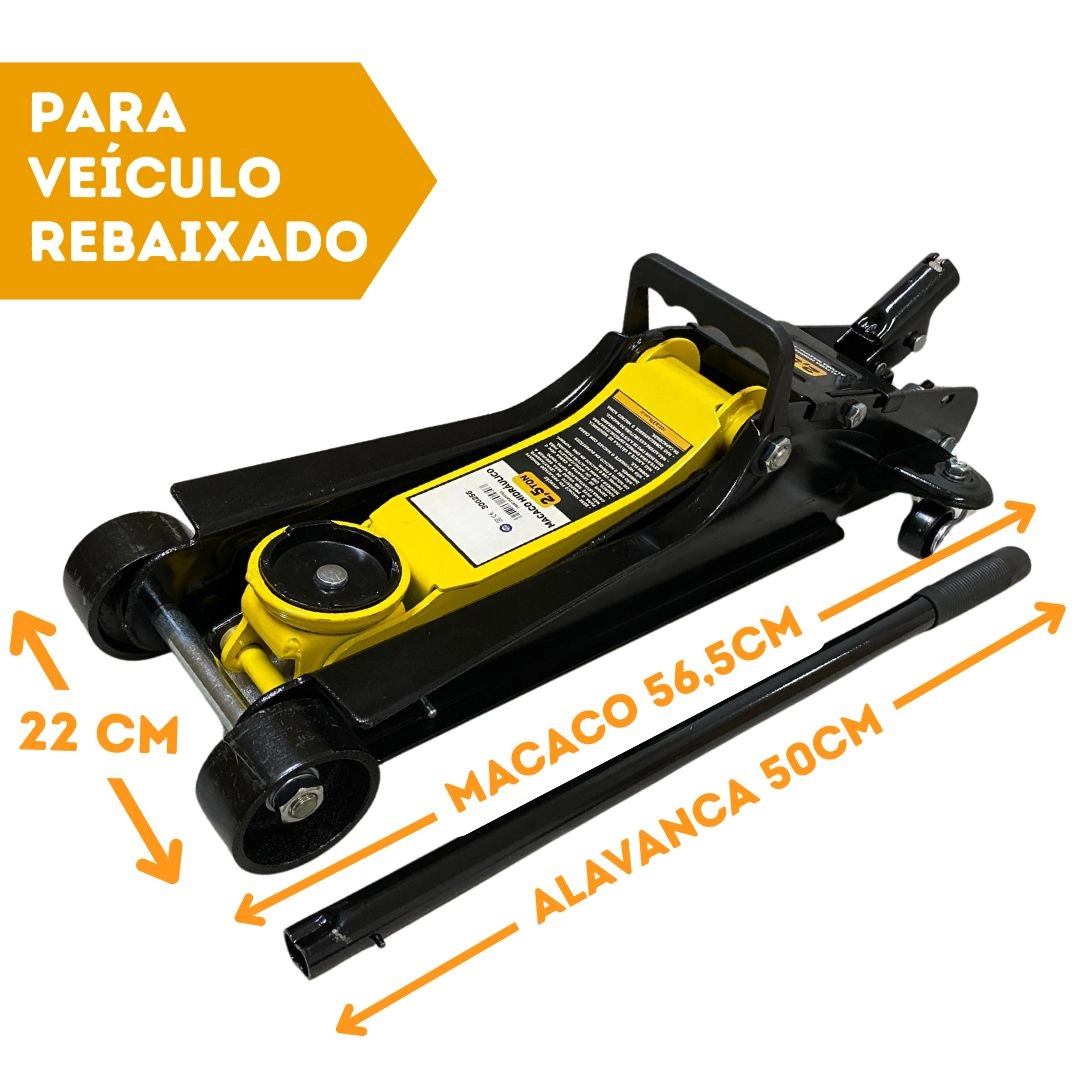 Macaco Hidráulico Tipo Jacarezinho Para Carro Rebaixado 2,5 Toneladas Preto Elevação Máxima 38,5 Cm