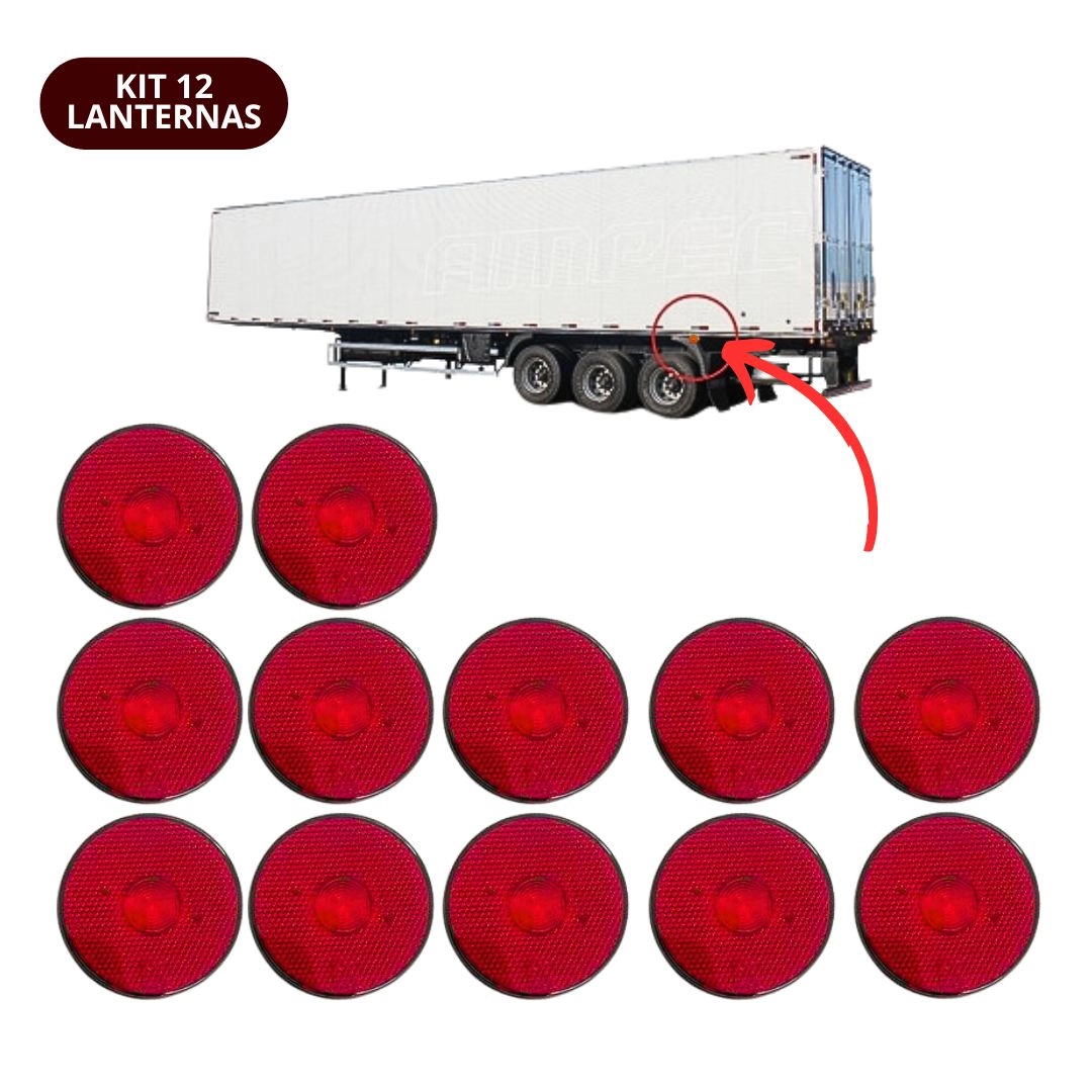 Kit 12 Lanternas Lateral Led Caminhão Carreta Sem Suporte Vermelha G