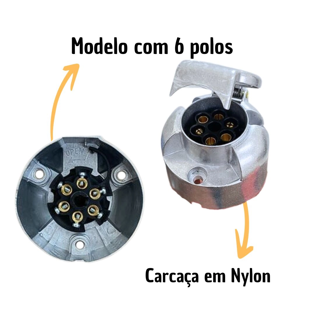 Tomada Plug Engate Carretinha Fêmea 6 Polos Metal Alumínio