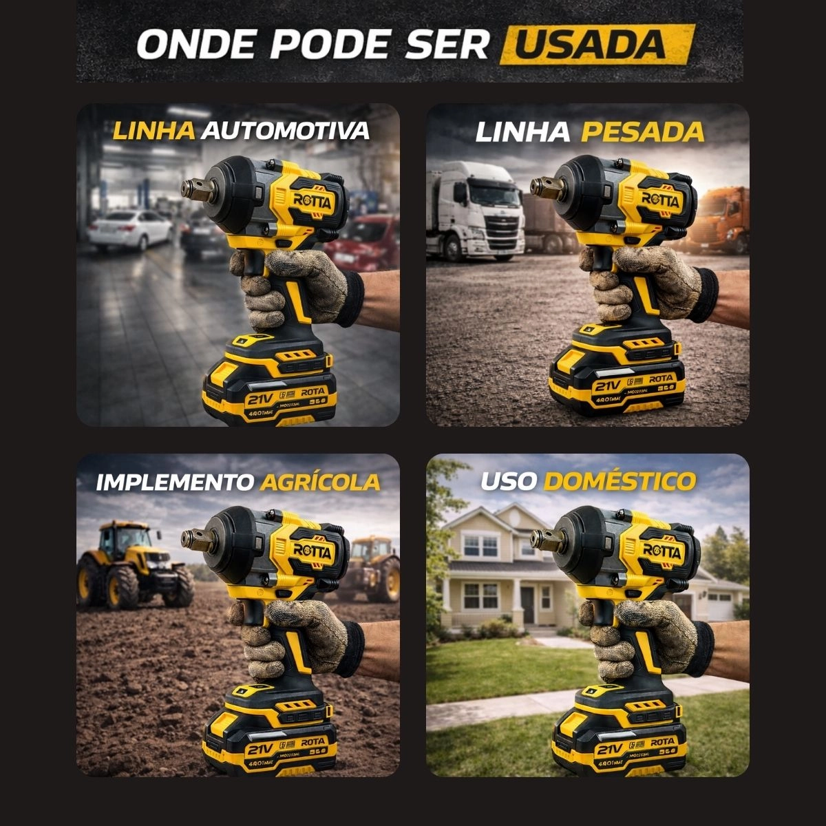 Parafusadeira Mini Chave De Impacto A Bateria 21V 1/2" 4000mAh Bivolt Motor Brushless Com Maleta