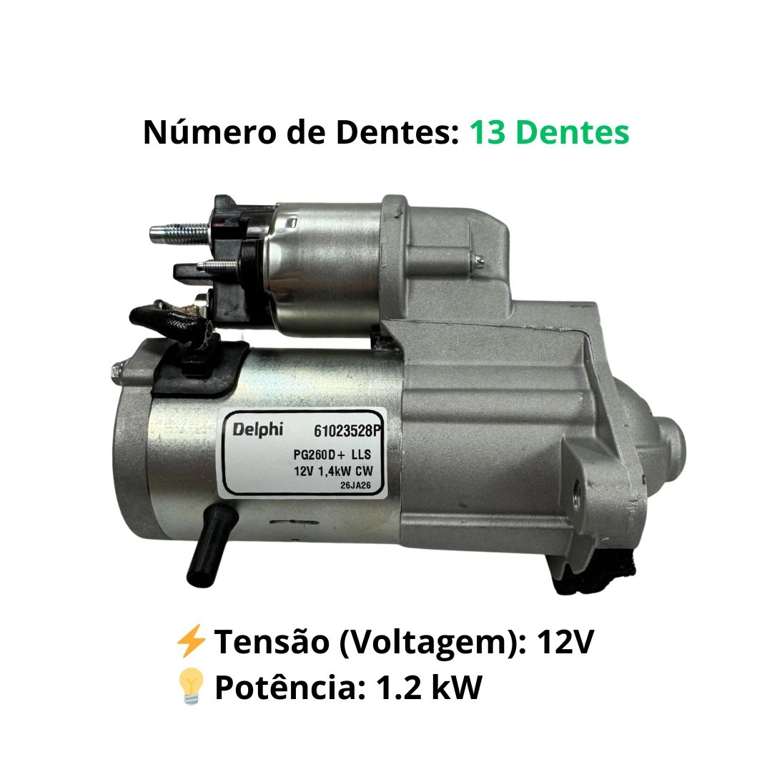 Motor de Partida Arranque Para Renault Kwid Logan Sandero 1.0 3C Após 2022 Delco Remy Delphi 61023528P