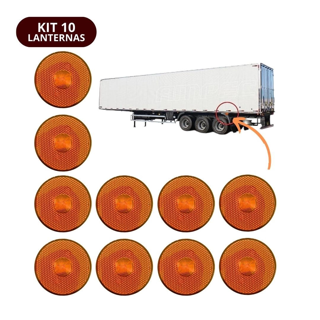 Kit 10 Lanterna Lateral Implemento G 85mm Sem Suporte LED Amarela Para Carreta Caminhão Trailer Reboque