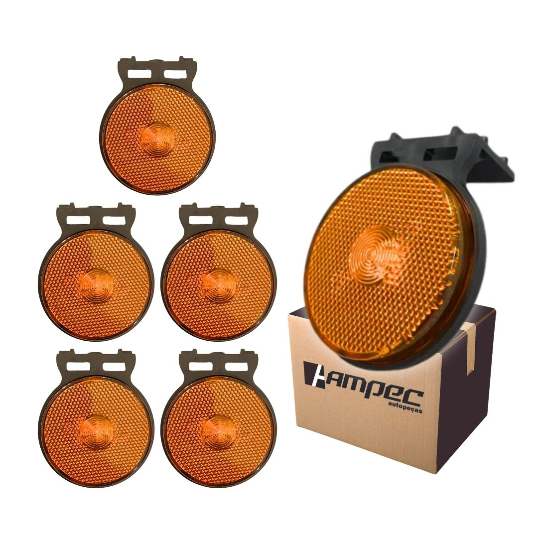 Kit 6 Lanterna Lateral LED Para Carreta Randon Guerra Librelato Noma Facchini Com Suporte Amarela P 65mm