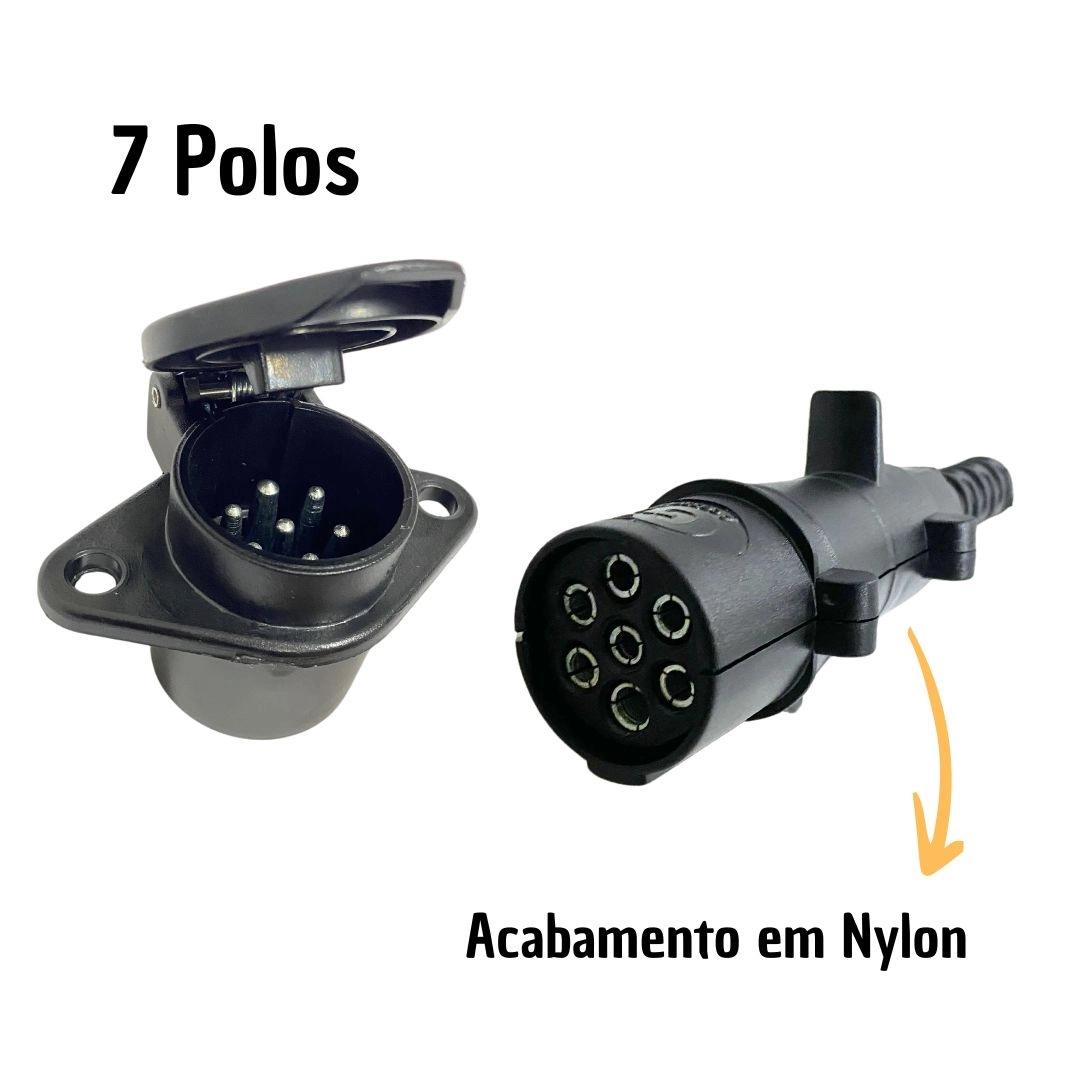 Kit Tomada Eletrica Carretinha Caminhão Conector Macho Femea 7 Polos Nylon