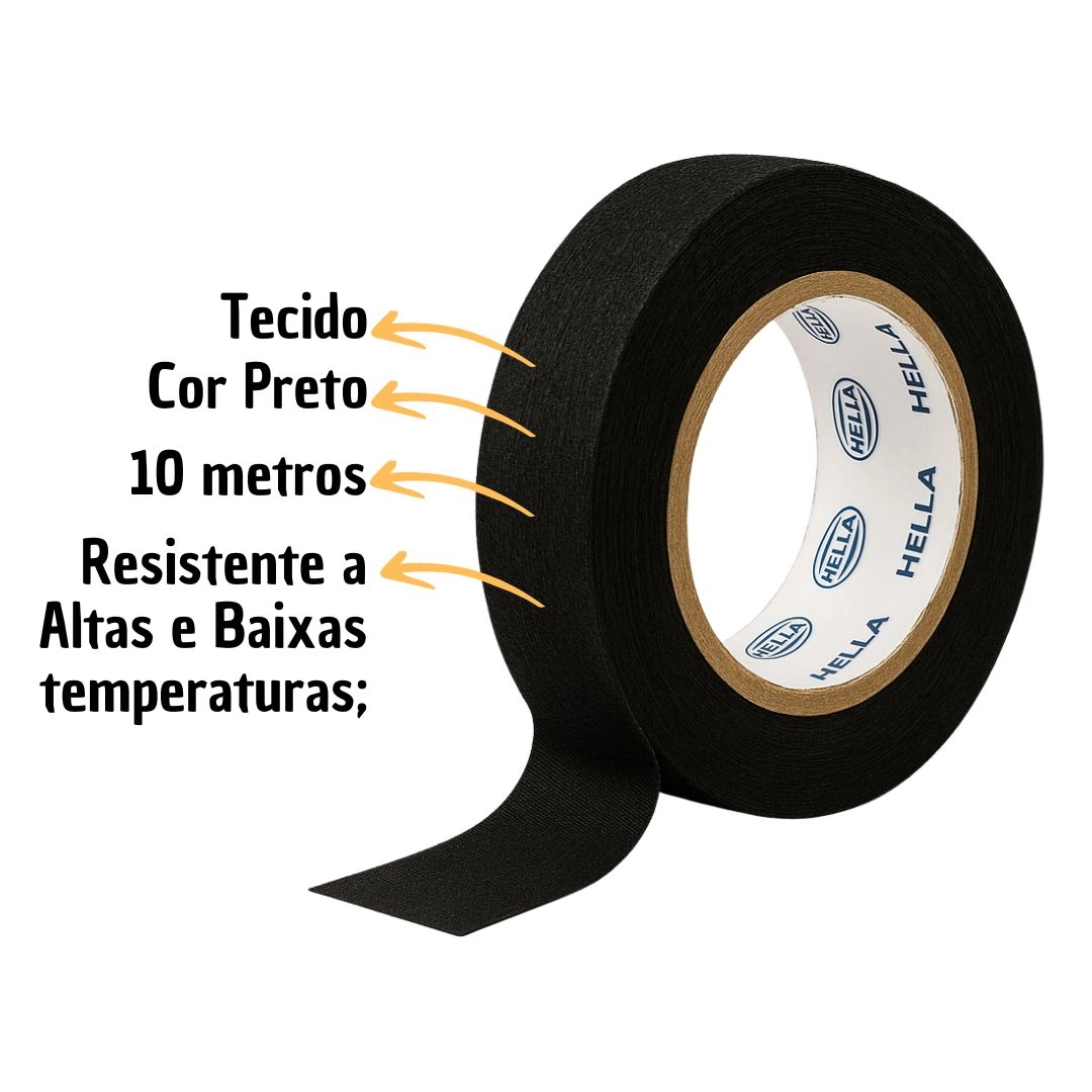 Fita de Tecido Lona 19mm X 10Metros Anti Chamas Chicote Elétrico Fita Tecido Anti Ruido Acabamento