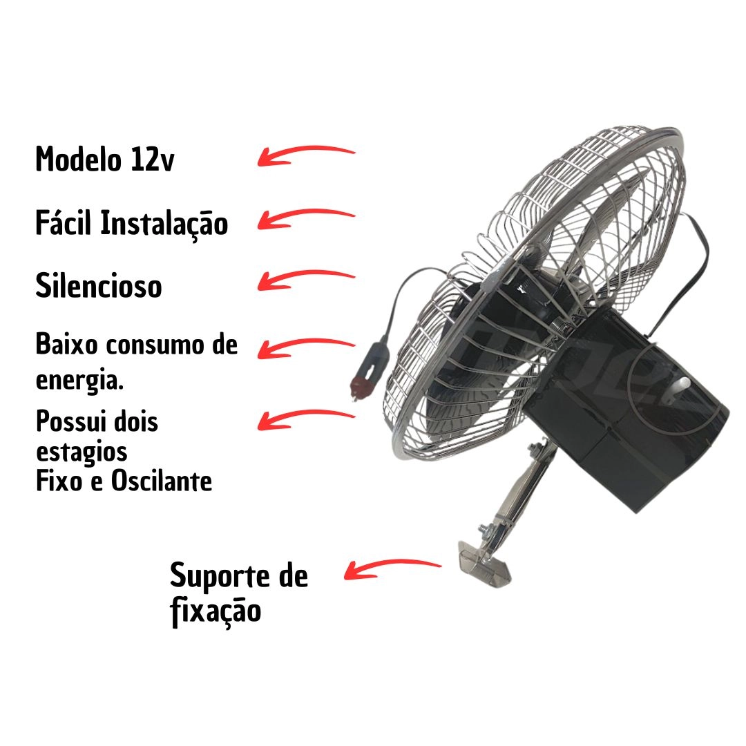 Ventilador Carro Caminhão Van Ônibus Metal 8 polegadas 12V Ventilador Carro Caminhão Van Ônibus Metal 8 polegadas 12V