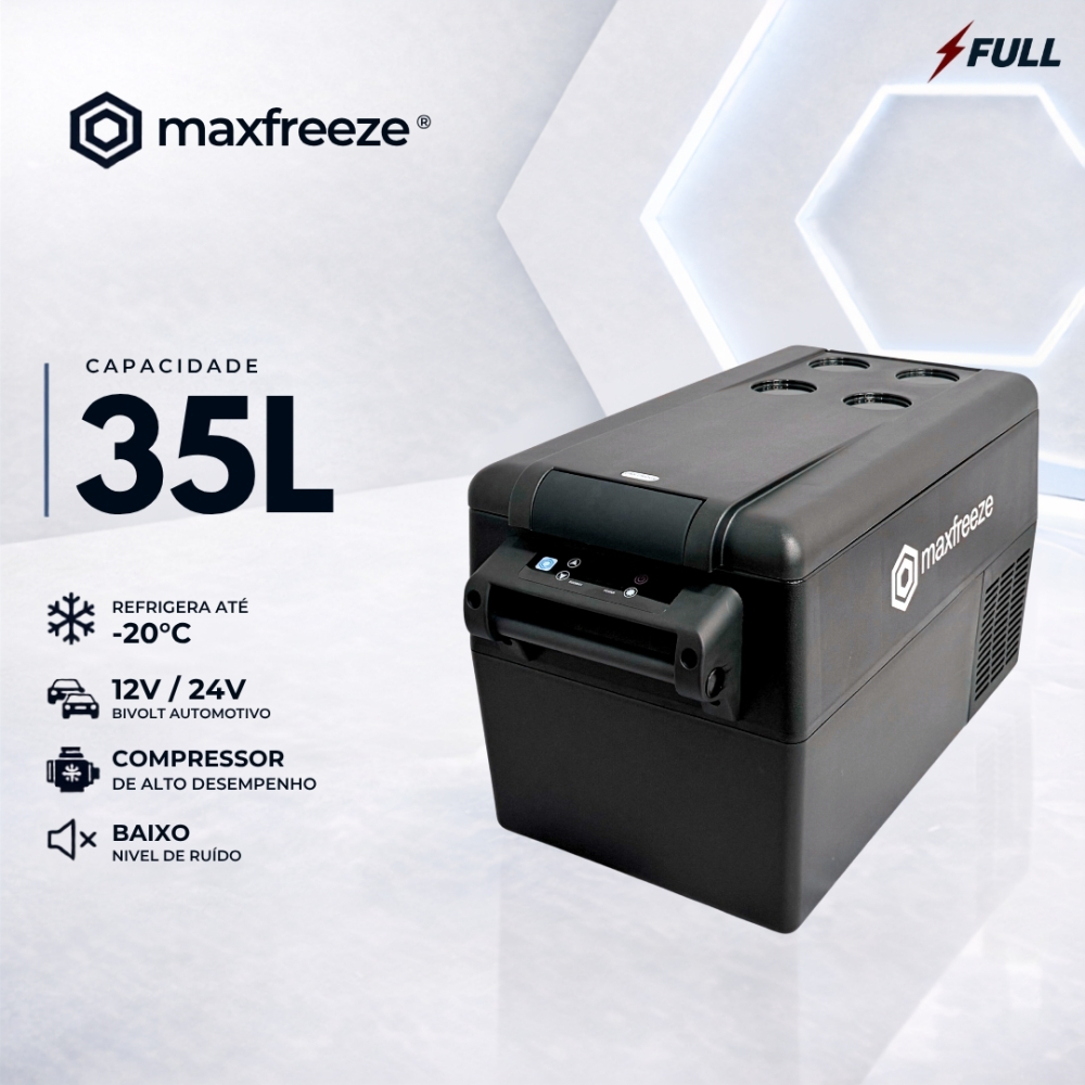 Geladeira Portátil Preta 35 Litros Freezer 12v/24v 110v/220v Caminhão Ônibus Van Carro Bluetooth Maxfreeze