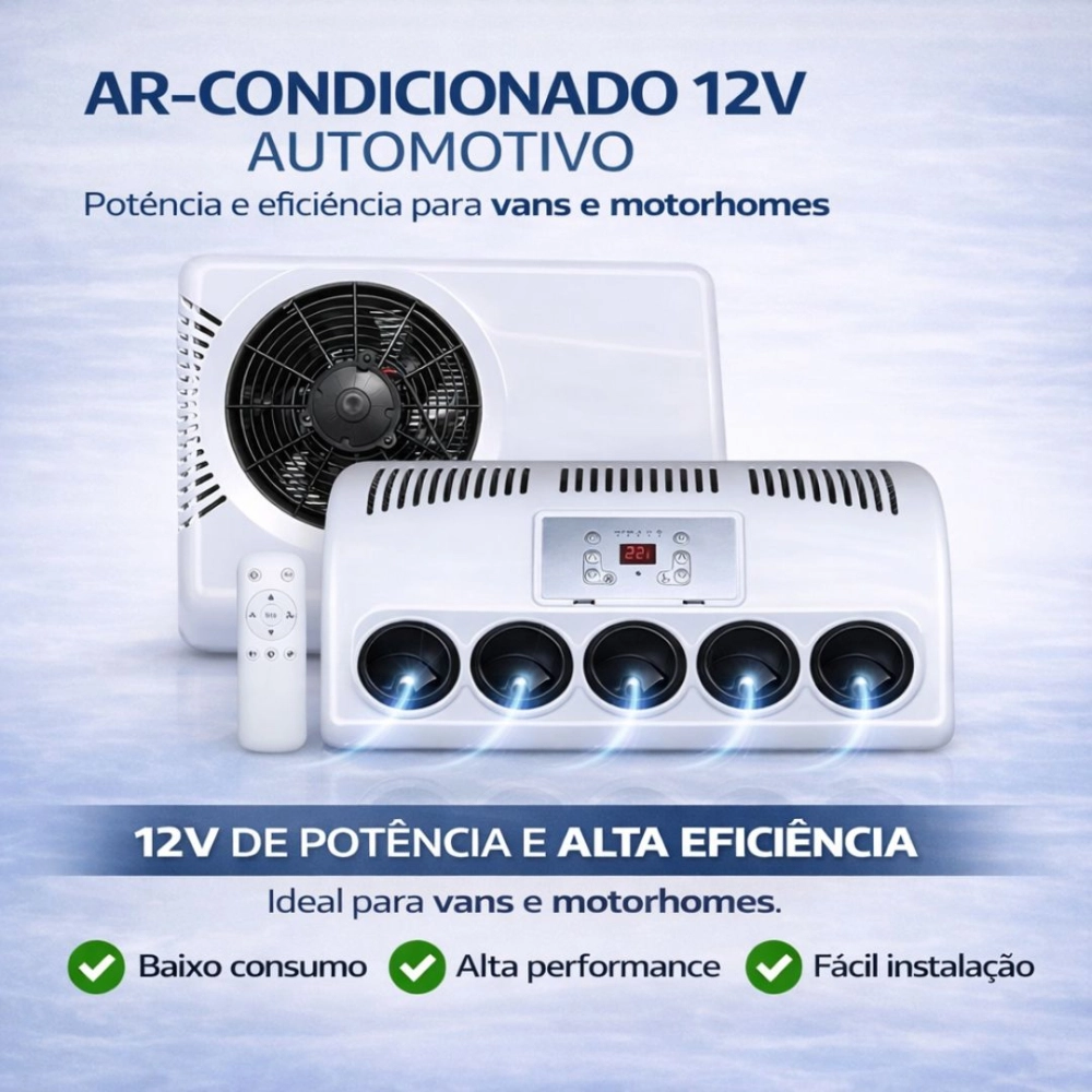 Kit Ar-Condicionado Elétrico Portátil Inverter Para Caminhão Van Motorhome 12v 6500 BTUs Kit Ar-Condicionado Elétrico Portátil Inverter Para Caminhão Van Motorhome 12v 6500 BTUs