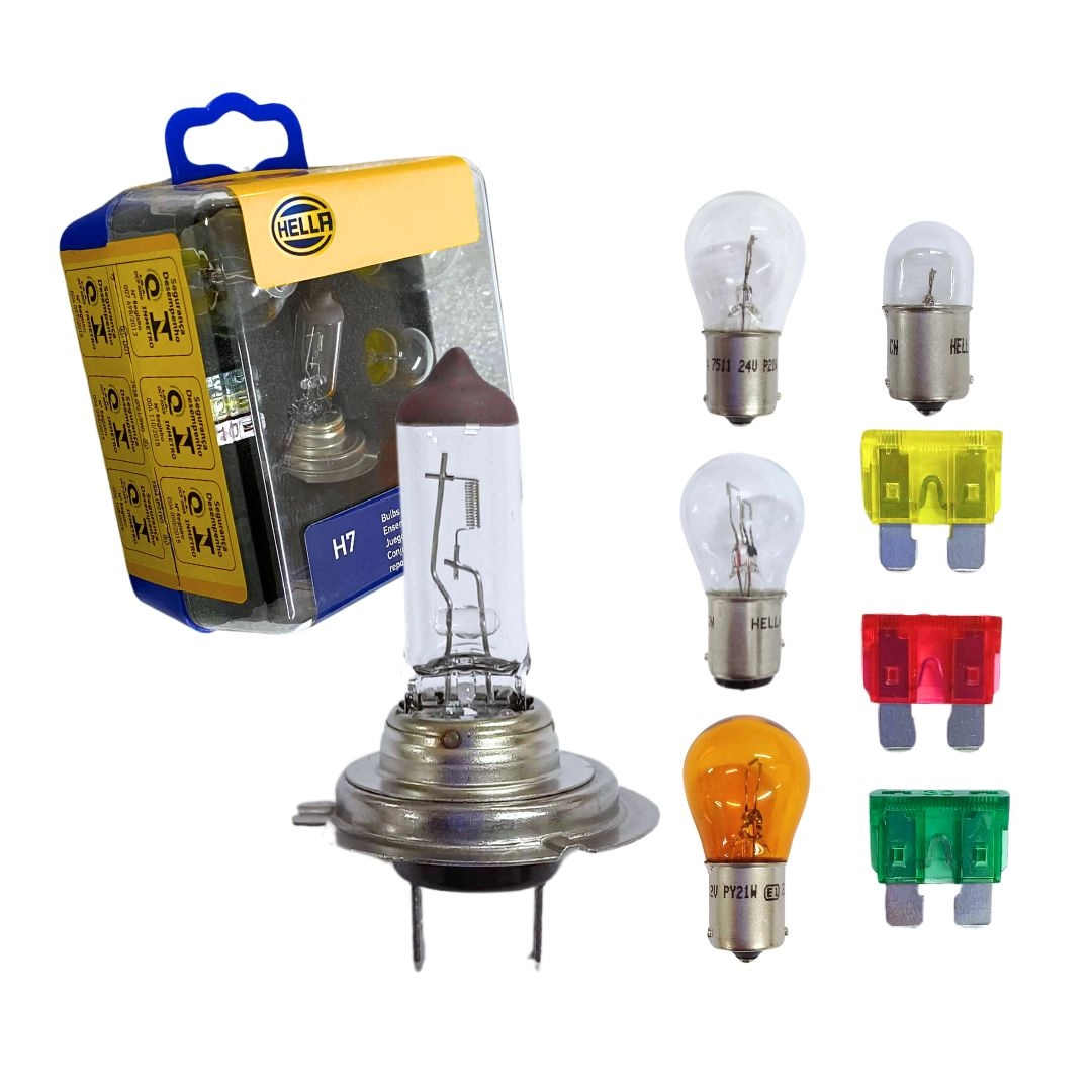 Kit Lâmpadas H7 24v Farol Seta Re Fusível 8 Pçs Hella Kit Lâmpadas H7 24v Farol Seta Re Fusível 8 Pçs Hella