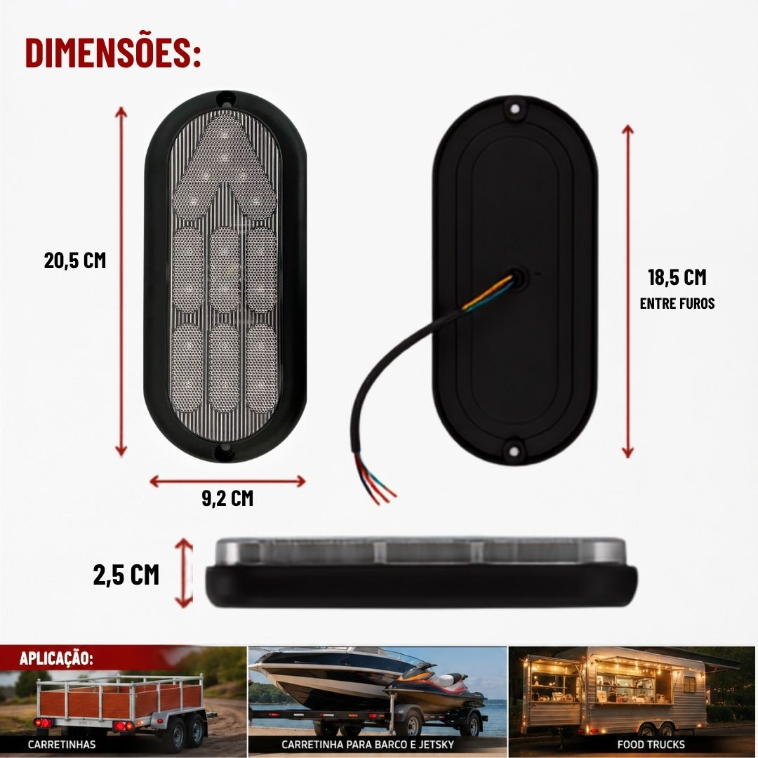 Kit 4 Lanterna Traseira 18 LED Bivolt Cristal Com 2 Luz de Placa Para Reboque Carretinha Universal