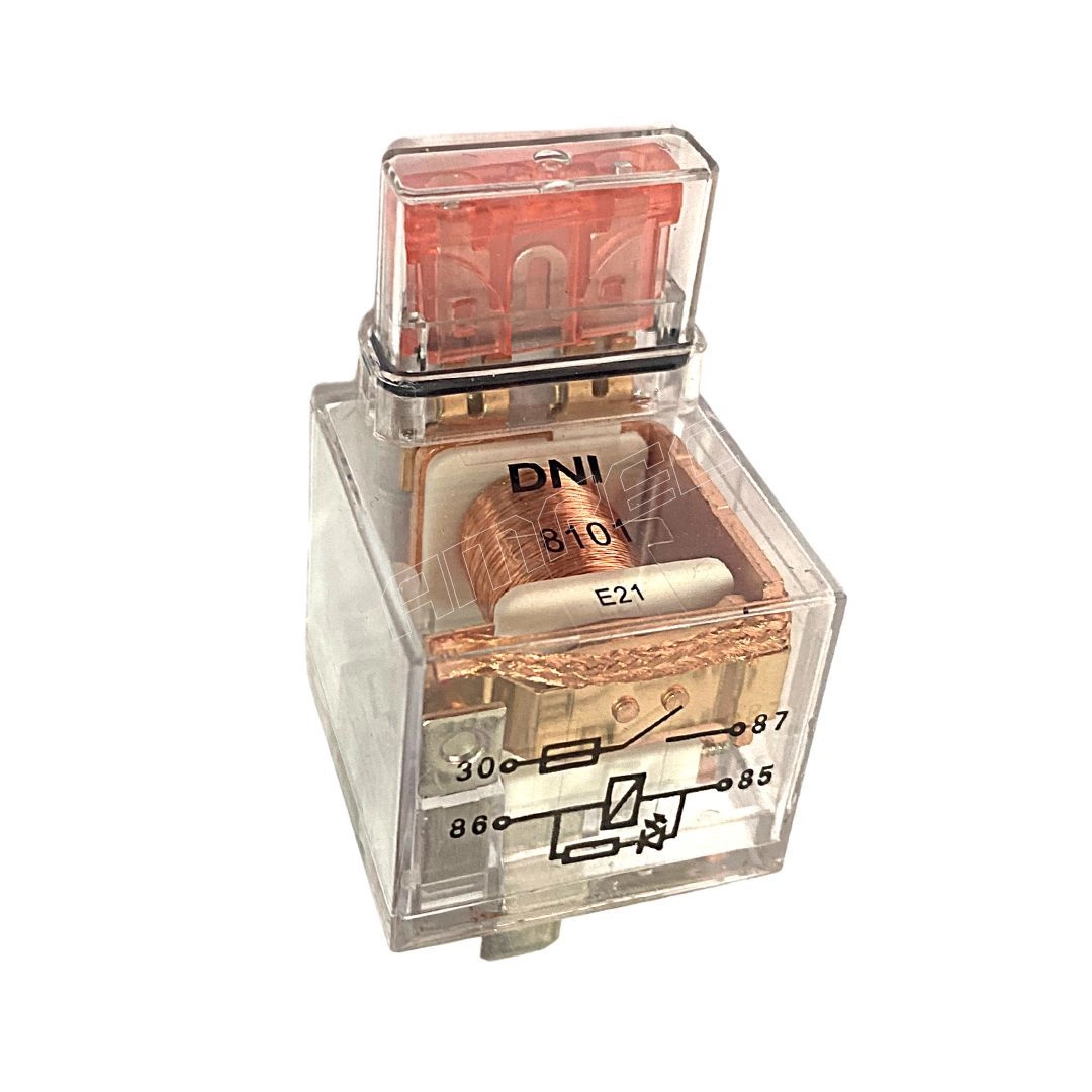 Relé Auxiliar Acrílico com LED 4 Terminais Fusível 40A 12V