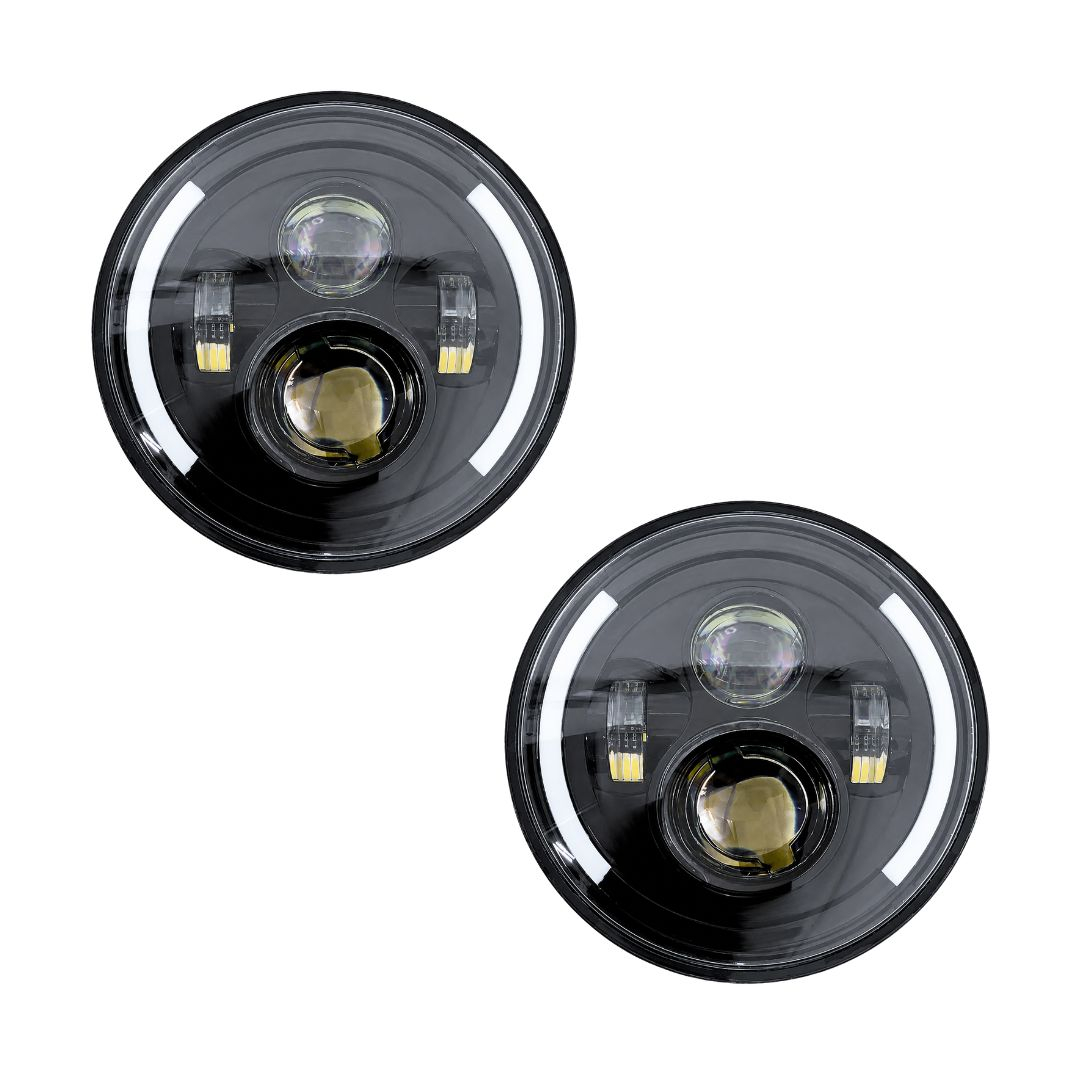 Par Farol Angel Eyes LED 7 Polegadas 175mm 40 Watts Universal Para Fusca Kombi Defender Jeep Moto Harley Royal Enfield F