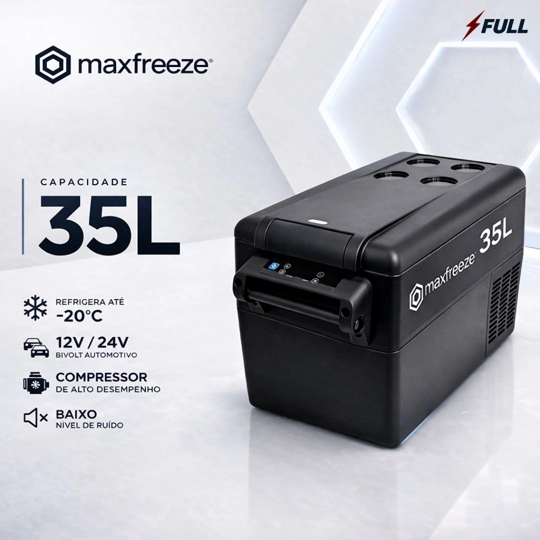 Geladeira Portátil Preta 35 Litros Freezer 12v/24v 110v/220v Caminhão Ônibus Van Carro Bluetooth Maxfreeze