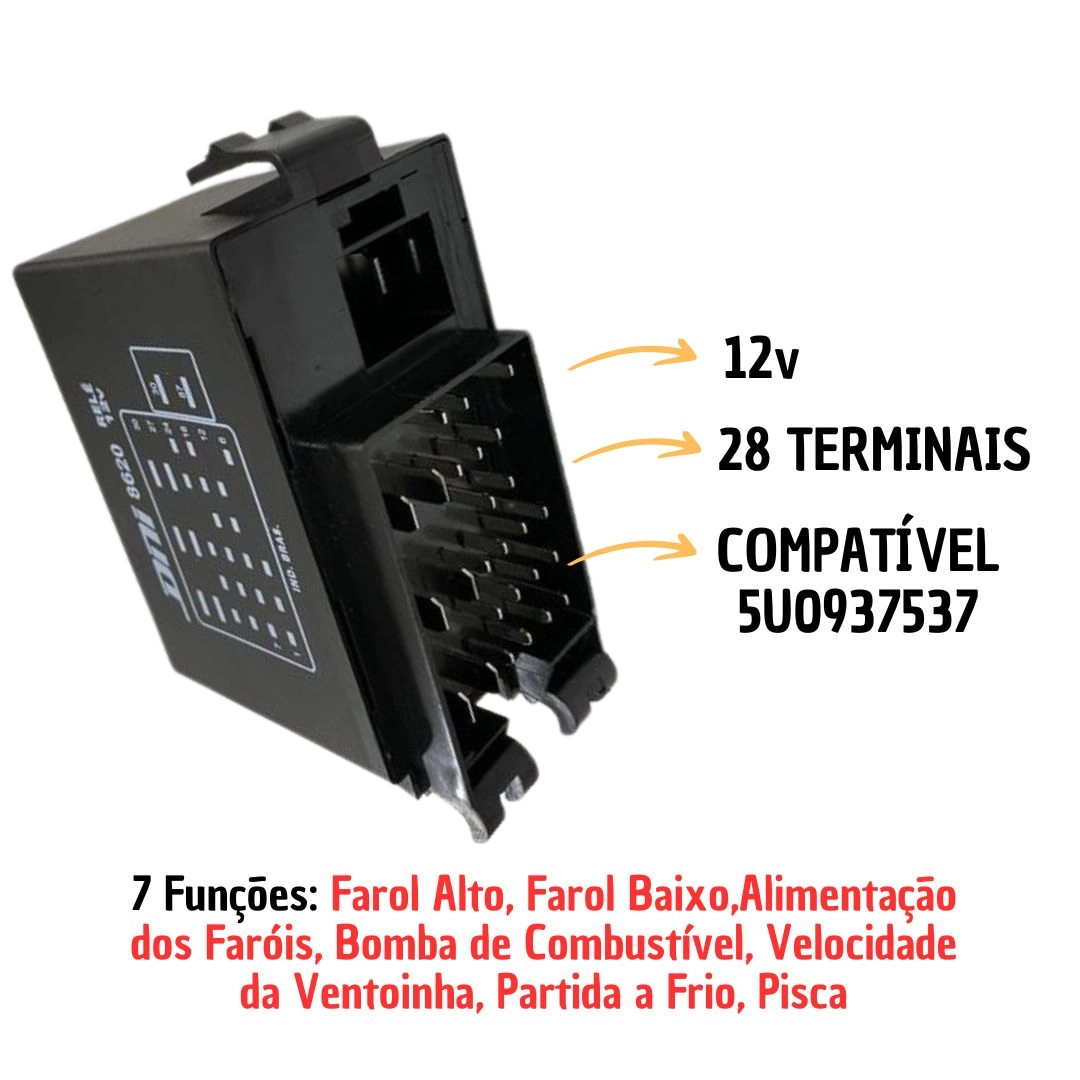 Central Módulo Relé 28 Terminais 12V 7 Funções Pisca Bomba Farol Ventoinha VW Volkswagen Gol Saveiro Voyage G5 G6 DNI Central Módulo Relé 28 Terminais 12V 7 Funções Pisca Bomba Farol Ventoinha VW Volkswagen Gol Saveiro Voyage G5 G6 DNI