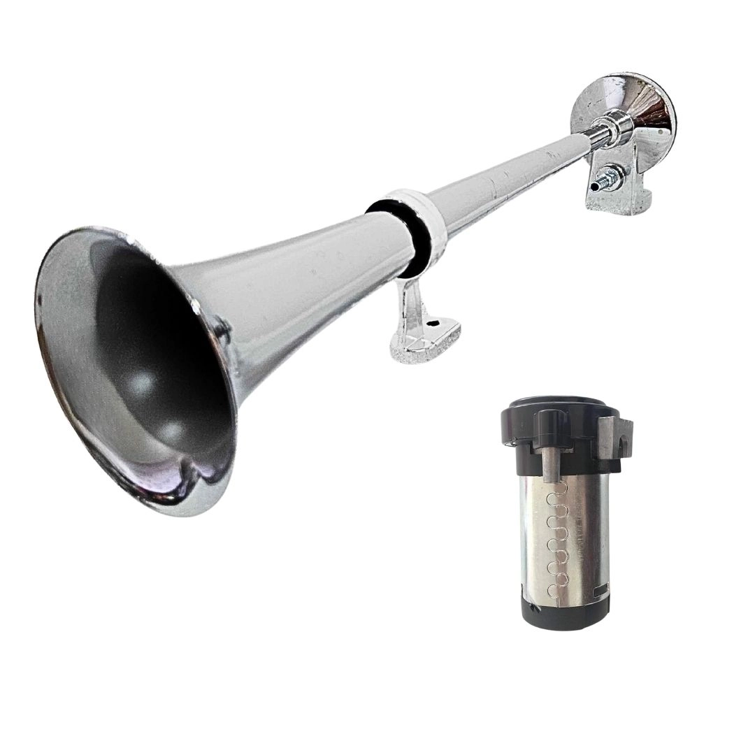 Buzina Caminhão Marítima Navio Cromada 45cm 12V Com Compressor Buzina Potente Buzina Caminhão Marítima Navio Cromada 45cm 12V Com Compressor Buzina Potente