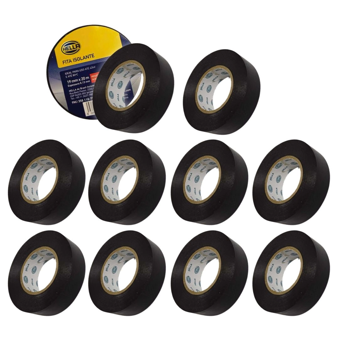 Kit 10 Fita Isolante 19mm 20m Resistente Fogo Umidade Hella